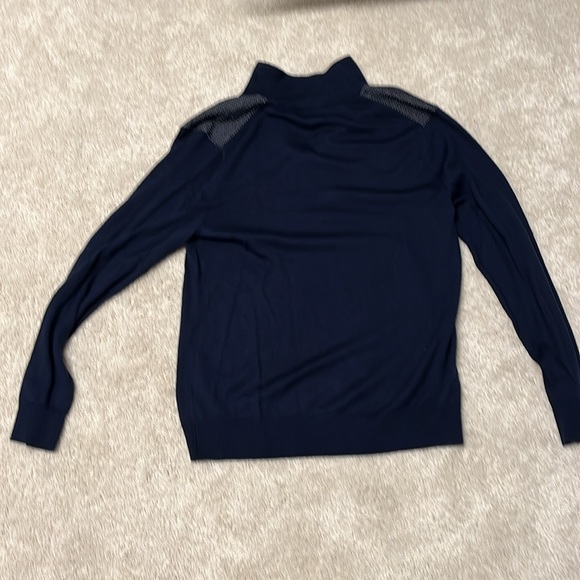 Banana Republic Merino Wool Navy Blue Grey 1/4 Zip Y2K Dad Sweater Men M - Picture 4 of 4